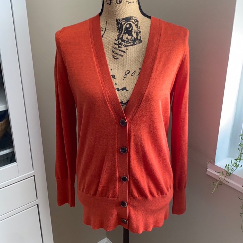 LOFT Orange V-Neck Button Cardigan